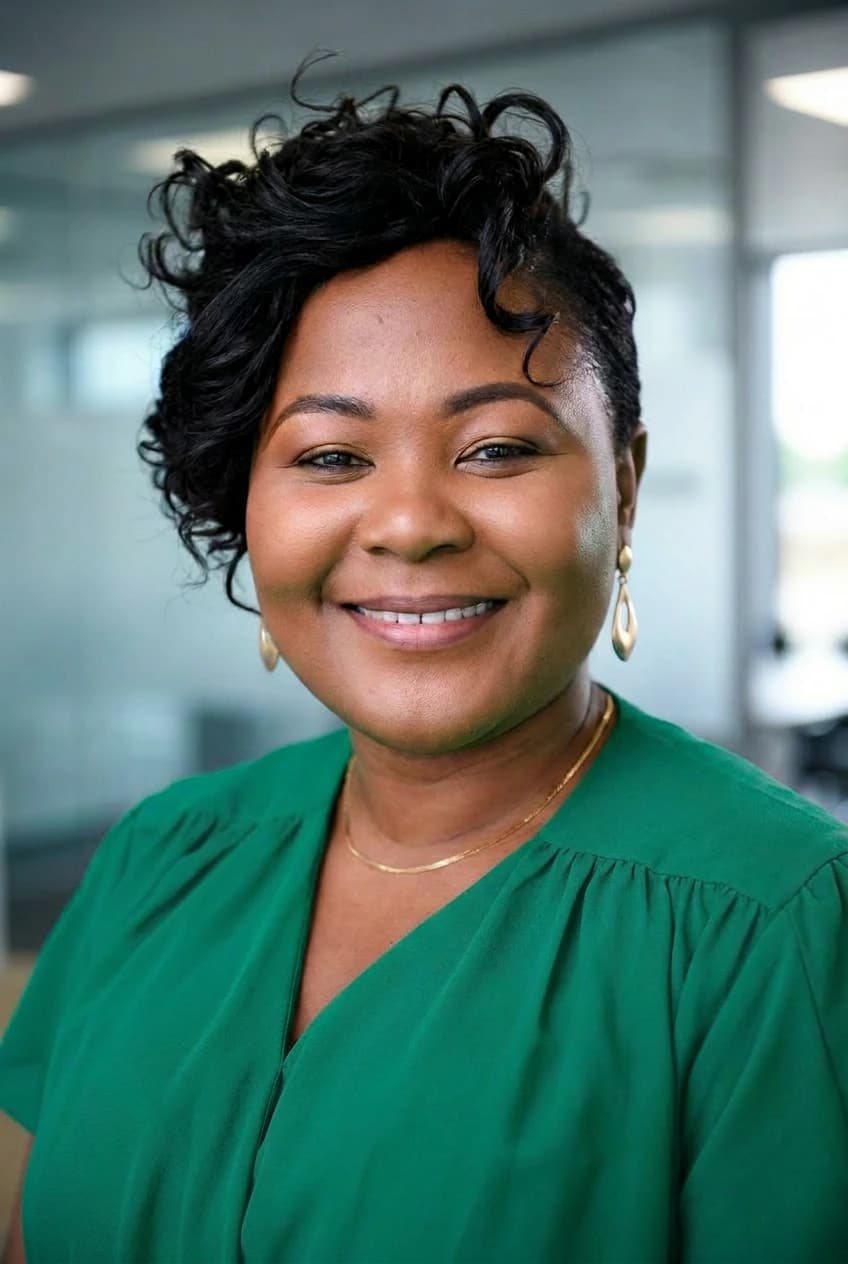 Dr Comfort Olutola, founder of Lighthouse, photographed against a soft green background.